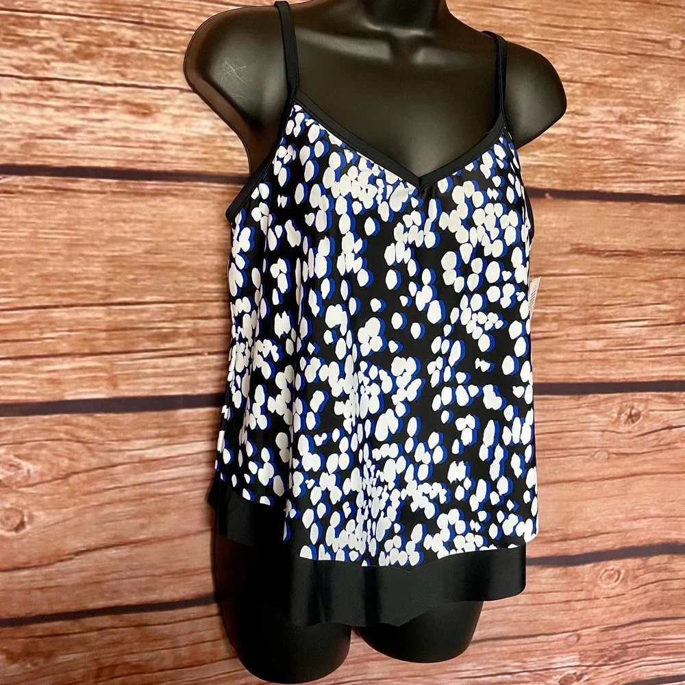 Tankini 8 Maxine of Hollywood Lycra Xtra Life Black Blue White Swim Top Swimsuit - Picture 2 of 11